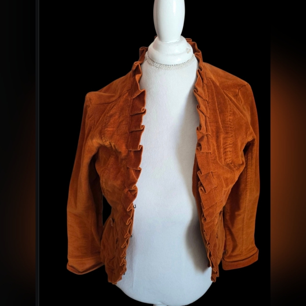 🤎 Ami Ruffled Courduroy Blazer in Orange-Rust Sz S